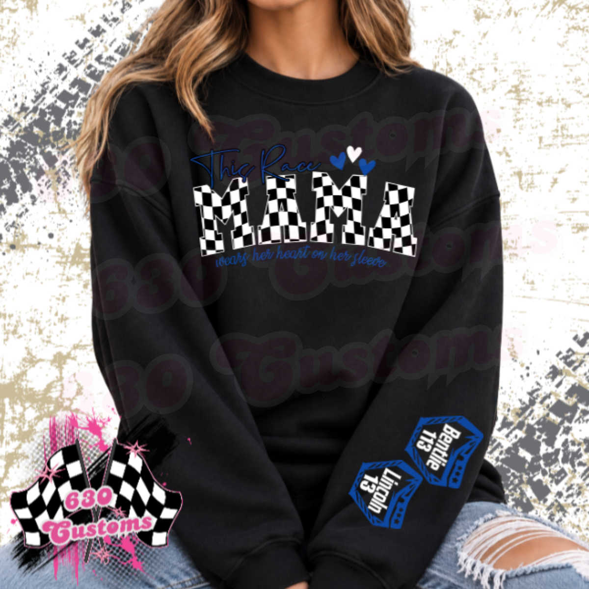 This Race Mama Wears her Heart on her Sleeve Sweatshirt