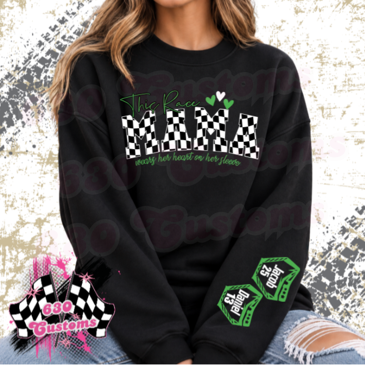 This Race Mama Wears her Heart on her Sleeve Sweatshirt