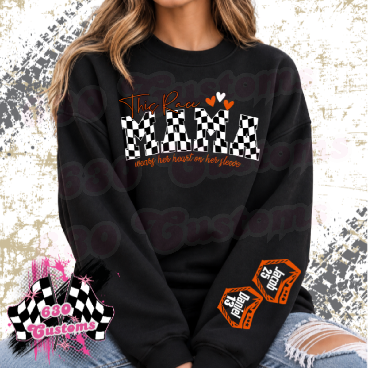 This Race Mama Wears her Heart on her Sleeve Sweatshirt