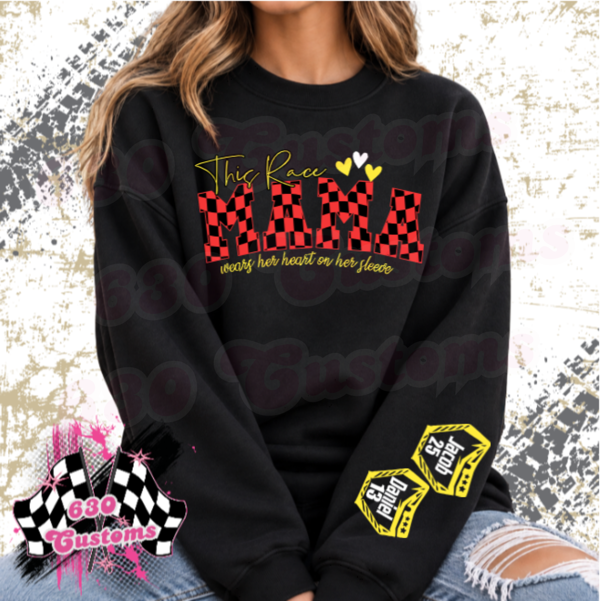This Race Mama Wears her Heart on her Sleeve Sweatshirt