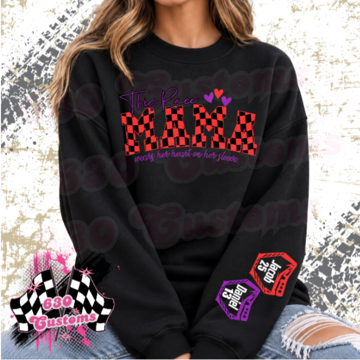 This Race Mama Wears her Heart on her Sleeve Sweatshirt